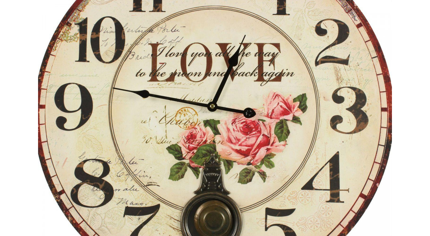 Horloge Ancienne Balancier Love 58cm