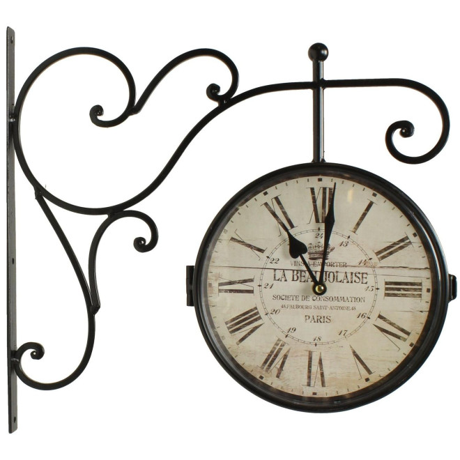 Antike Bahnhofsuhr La Beaujolaise, doppelseitig, 24cm