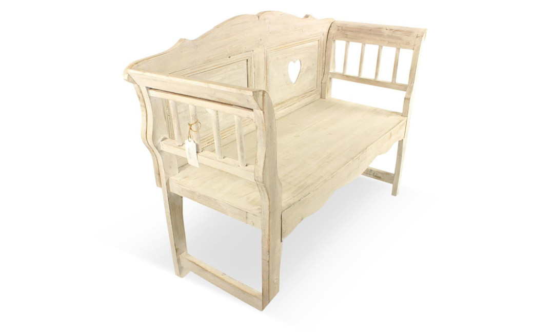 Banc Bois Cerusé Blanc 124x46x90cm