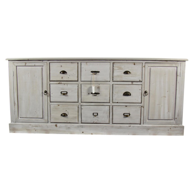 Meuble Semainier Chiffonnier Grainetier Bois 9 Tiroirs Cerusé Blanc 210x54x90cm