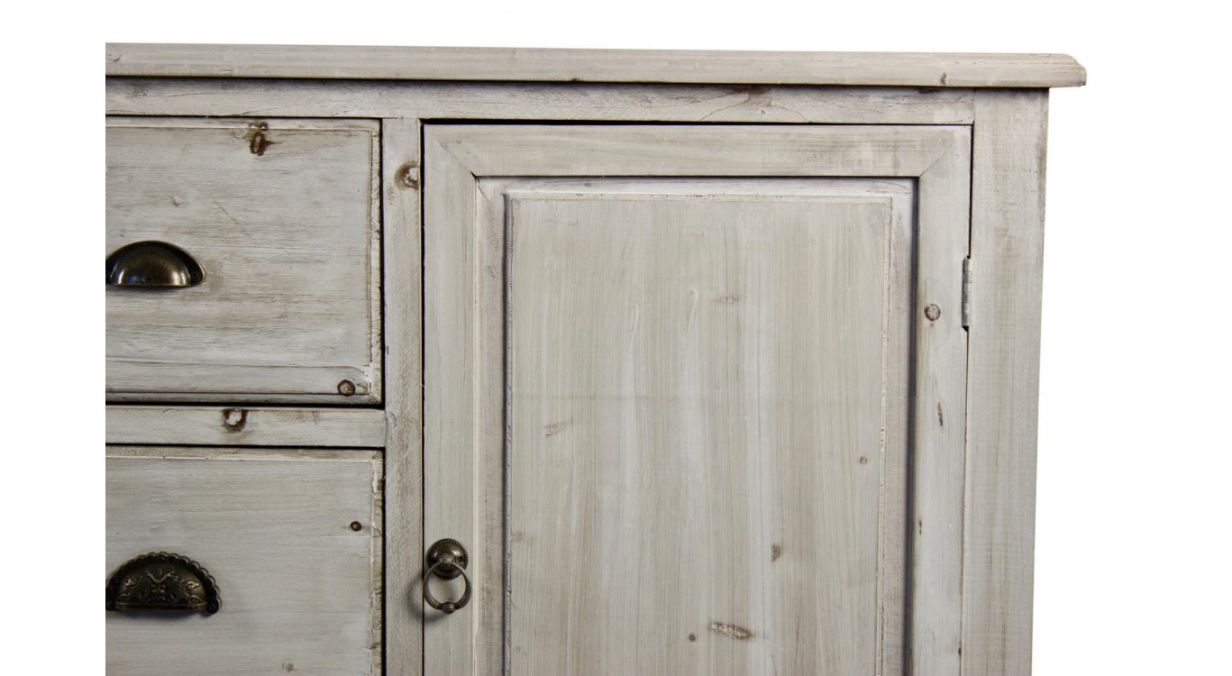 Meuble Semainier Chiffonnier Grainetier Bois 9 Tiroirs Cerusé Blanc 210x54x90cm