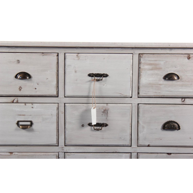 Meuble Semainier Chiffonnier Grainetier Bois 9 Tiroirs Cerusé Blanc 210x54x90cm