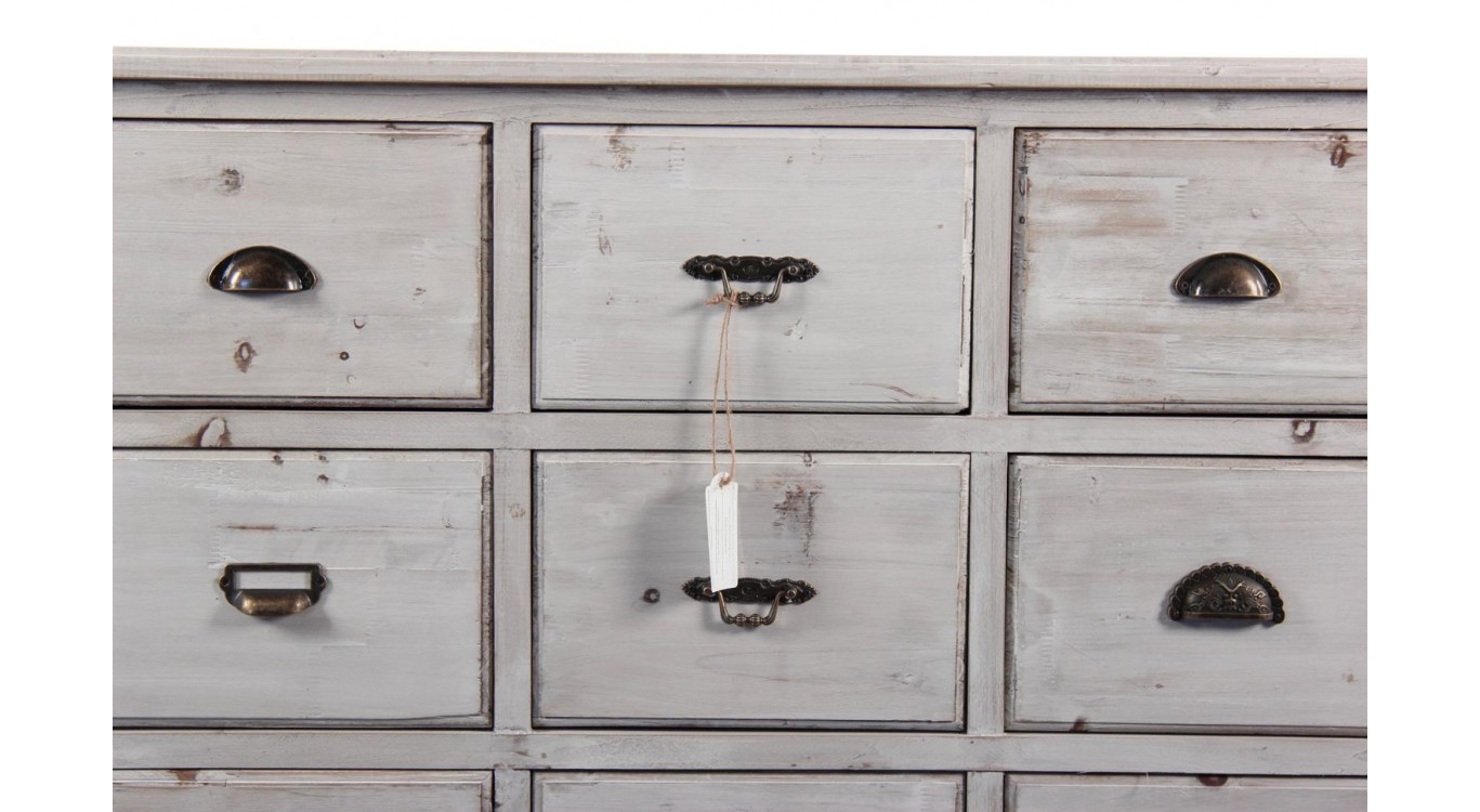Wochenschrank Chiffonnier Grainetier Bois 9 Schubladen Cerusé Blanc 210x54x90cm