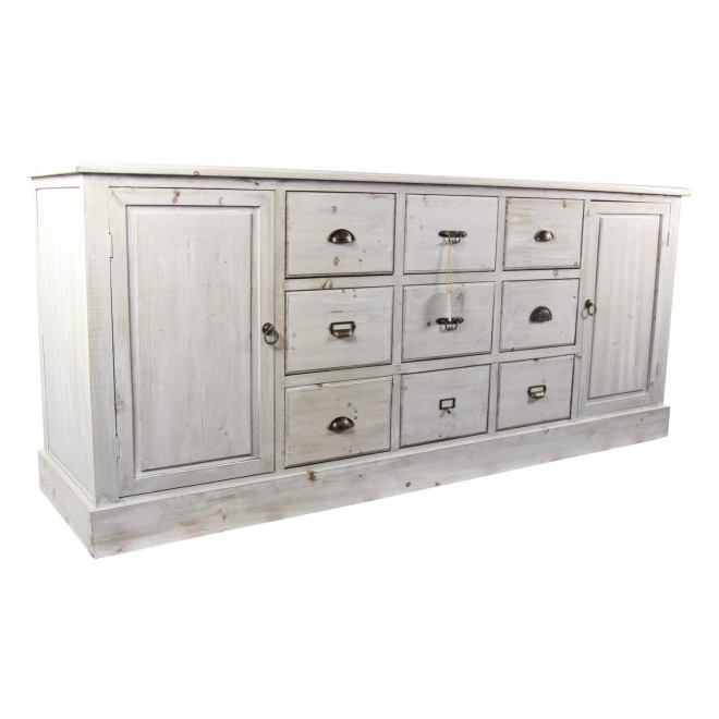 Wochenschrank Chiffonnier Grainetier Bois 9 Schubladen Cerusé Blanc 210x54x90cm