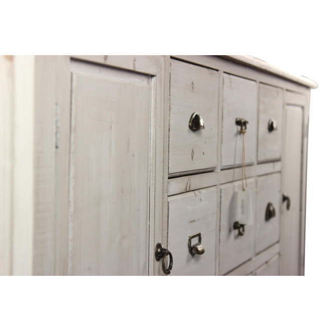 Wochenschrank Chiffonnier Grainetier Bois 9 Schubladen Cerusé Blanc 210x54x90cm