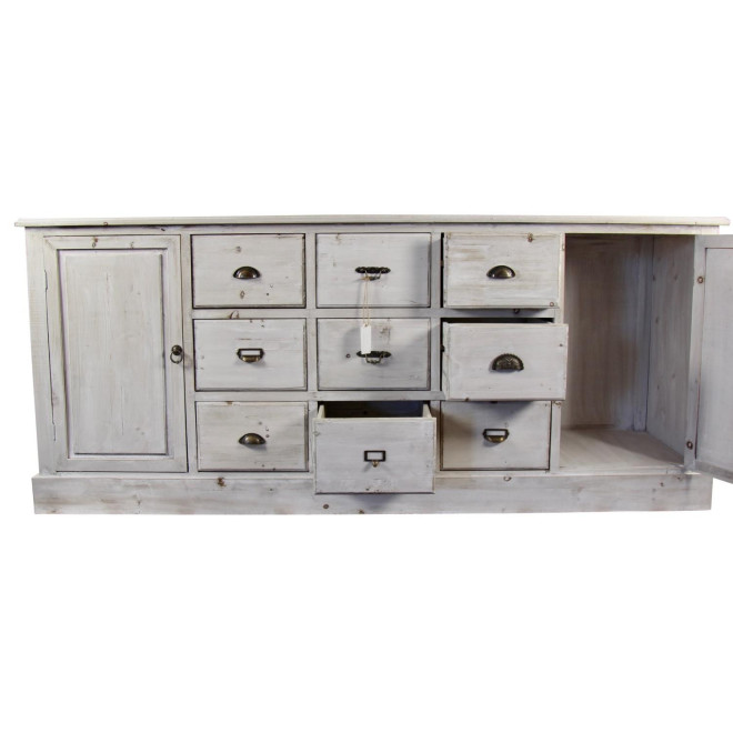 Meuble Semainier Chiffonnier Grainetier Bois 9 Tiroirs Cerusé Blanc 210x54x90cm