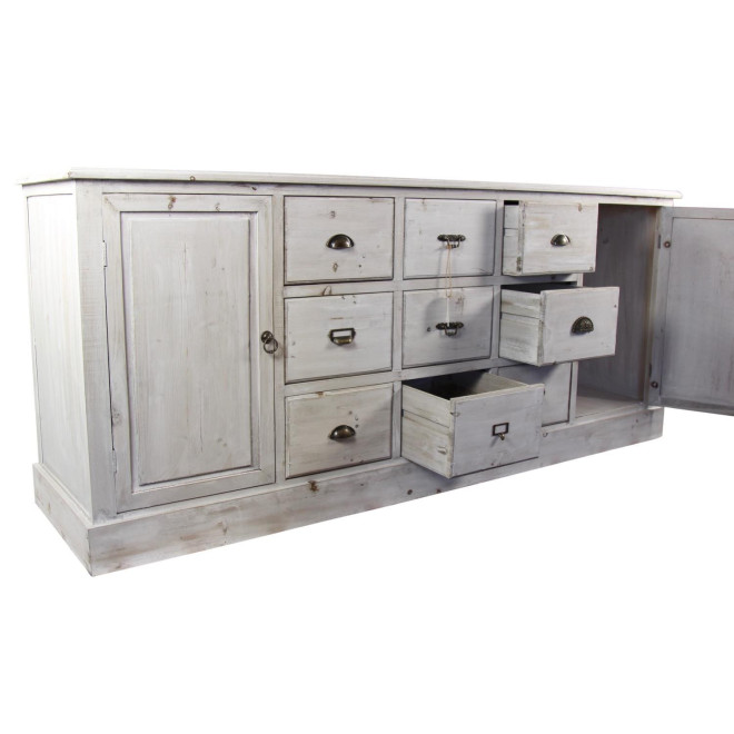 Wochenschrank Chiffonnier Grainetier Bois 9 Schubladen Cerusé Blanc 210x54x90cm