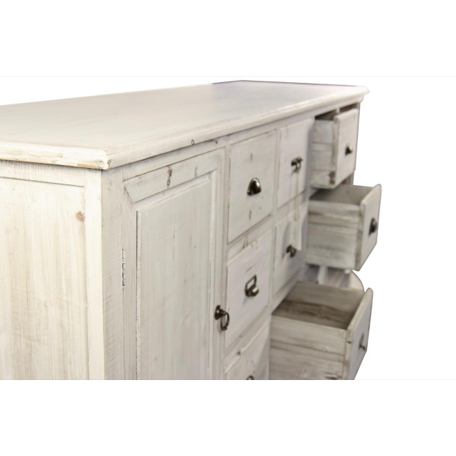 Wochenschrank Chiffonnier Grainetier Bois 9 Schubladen Cerusé Blanc 210x54x90cm