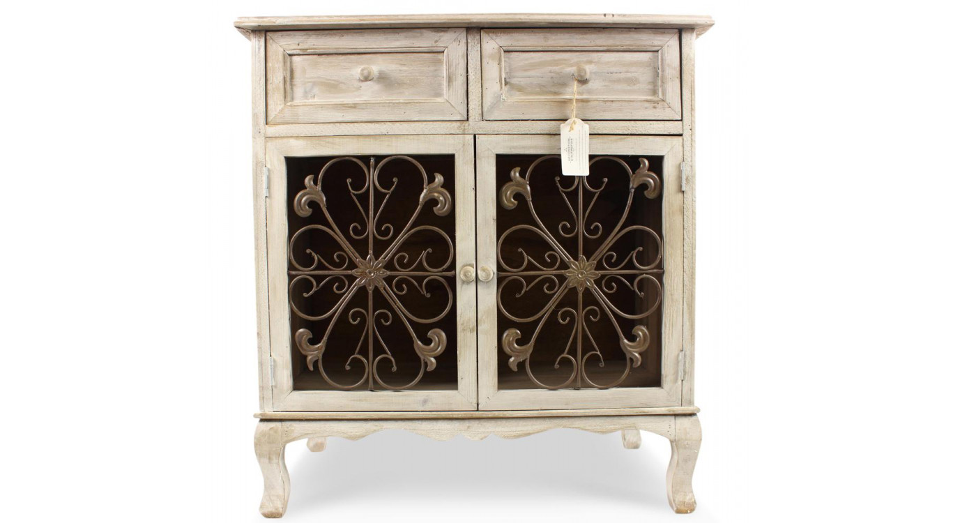 Meuble Confiturier Rangement Bois Cesure Blanc 2 Tiroirs 75x39x81cm