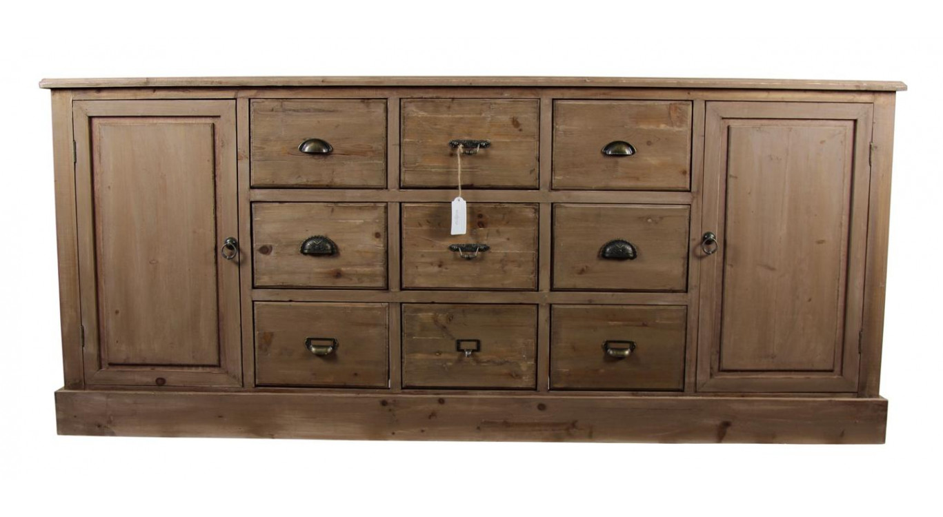 Meuble Semainier Chiffonnier Grainetier Bois 9 Tiroirs 210x54x90cm