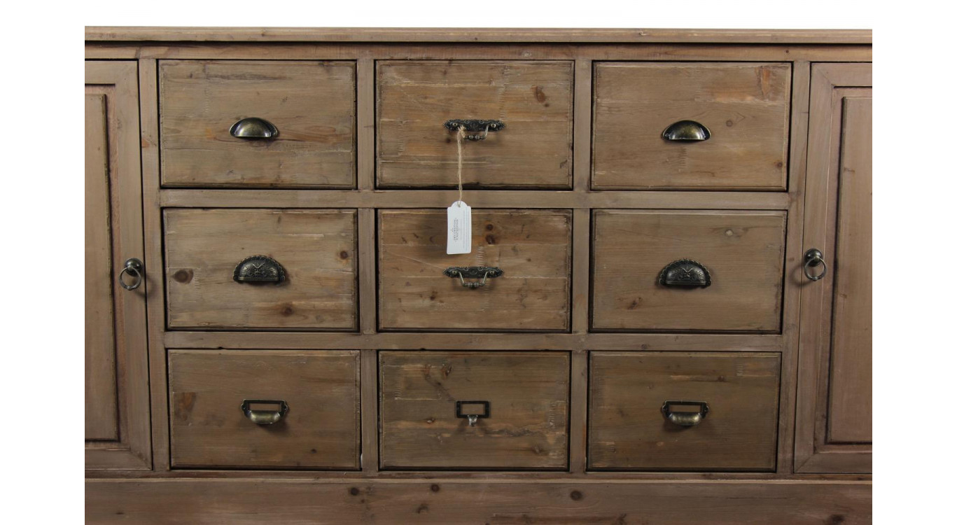 Meuble Semainier Chiffonnier Grainetier Bois 9 Tiroirs 210x54x90cm
