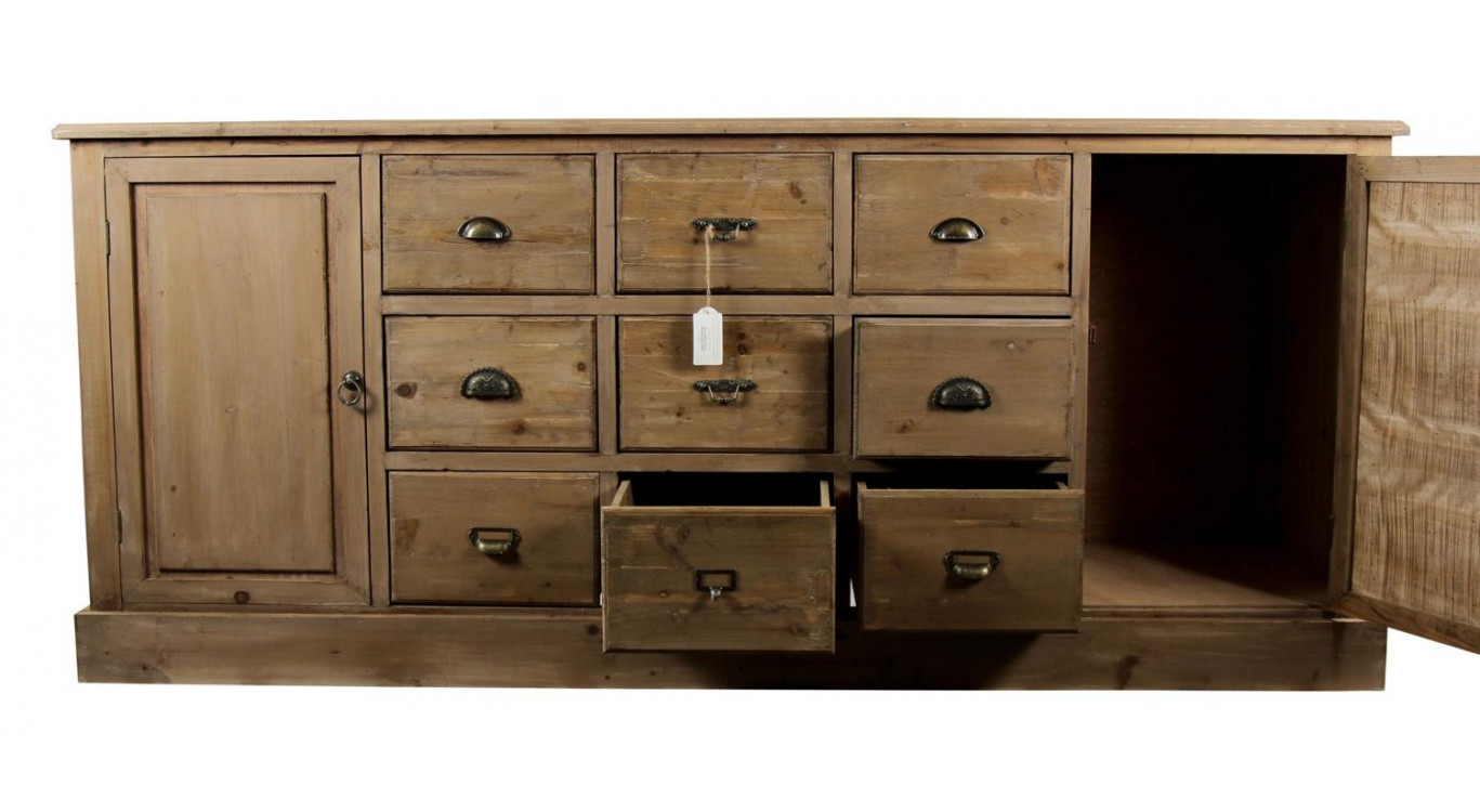 Meuble Semainier Chiffonnier Grainetier Bois 9 Tiroirs 210x54x90cm