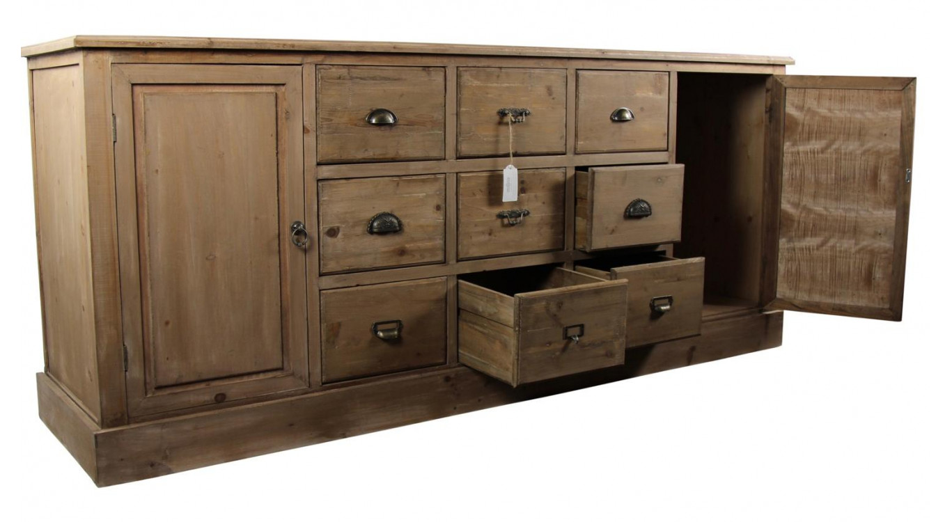 Meuble Semainier Chiffonnier Grainetier Bois 9 Tiroirs 210x54x90cm