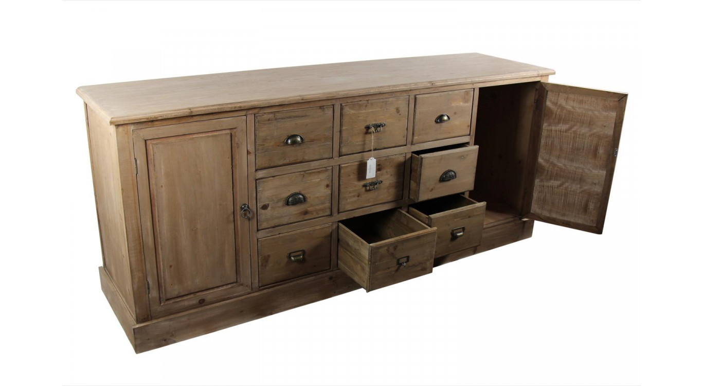 Meuble Semainier Chiffonnier Grainetier Bois 9 Tiroirs 210x54x90cm