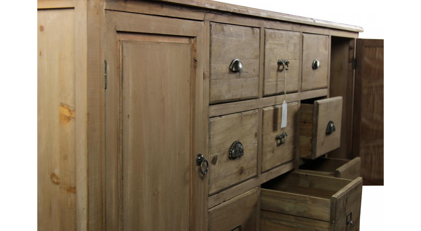 Meuble Semainier Chiffonnier Grainetier Bois 9 Tiroirs 210x54x90cm