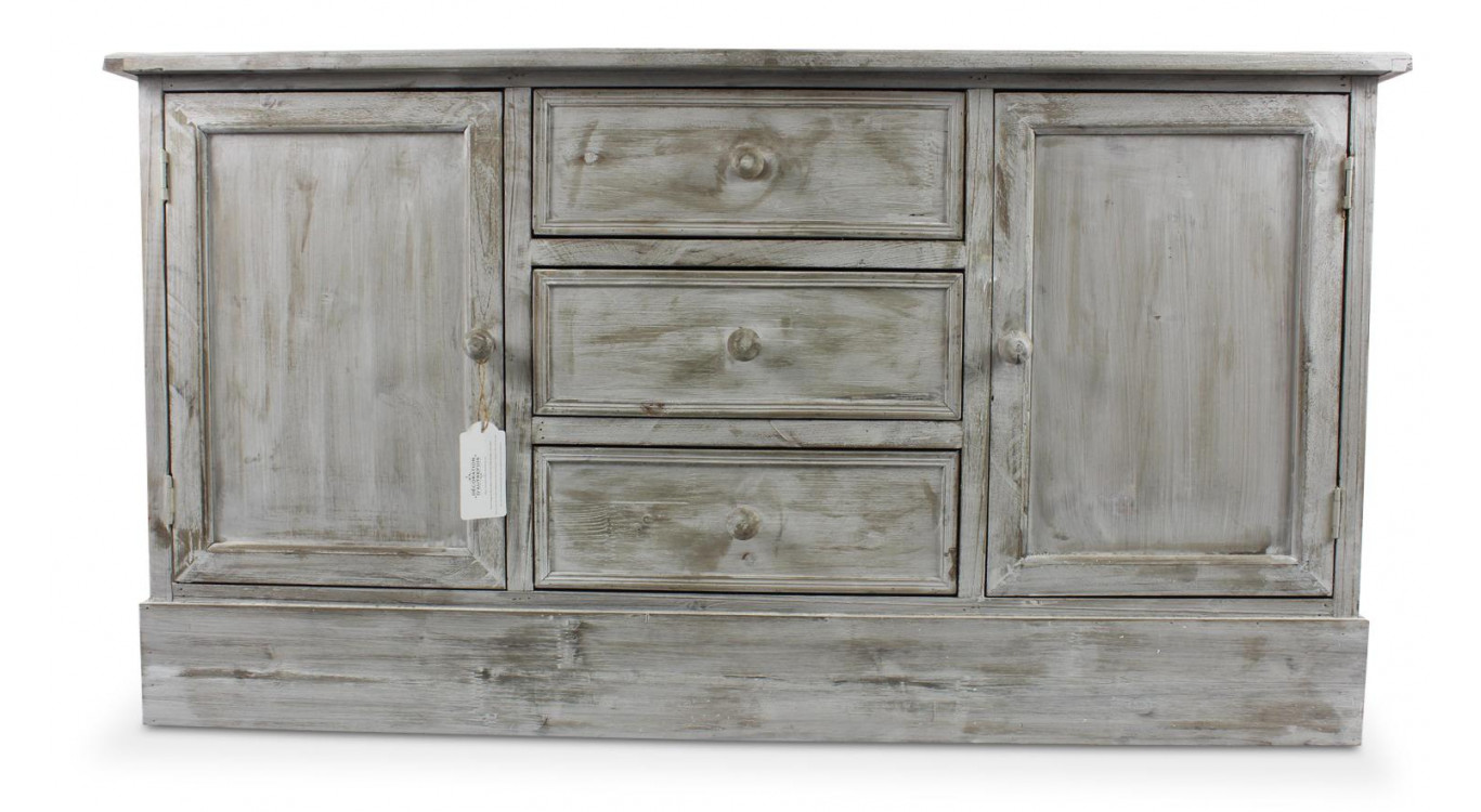 Meuble Bas Rangement Bois Cesure Blanc 3 Tiroirs 119x38x64.5cm