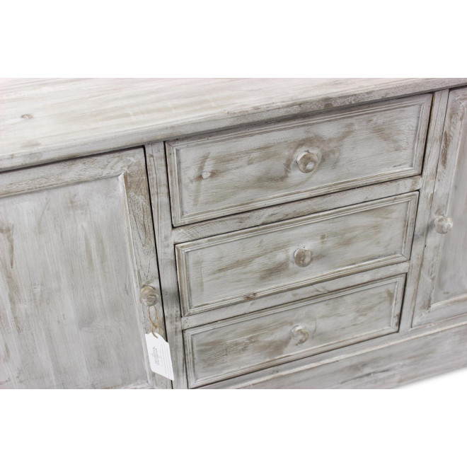 Meuble Bas Rangement Bois Cesure Blanc 3 Tiroirs 119x38x64.5cm