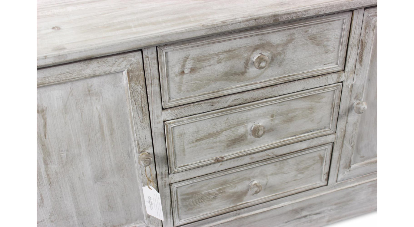 Meuble Bas Rangement Bois Cesure Blanc 3 Tiroirs 119x38x64.5cm
