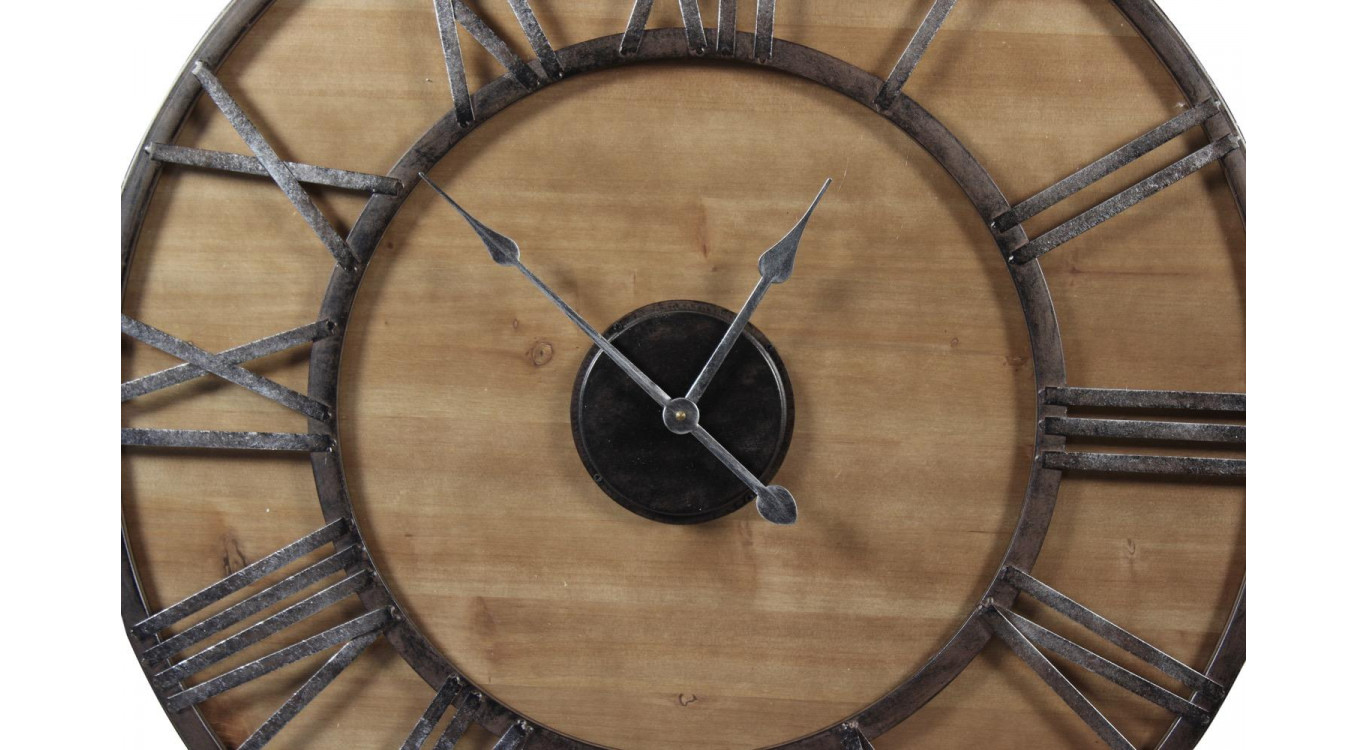 Grande Horloge Ancienne Fer Forgé Bois 80cm