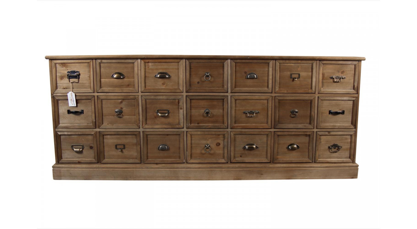 Meuble Semainier Chiffonnier Grainetier Bois 21 Tiroirs 192x40.5x76cm