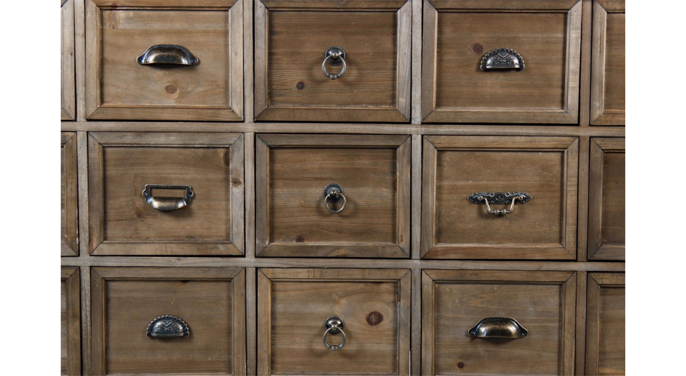 Meuble Semainier Chiffonnier Grainetier Bois 21 Tiroirs 192x40.5x76cm