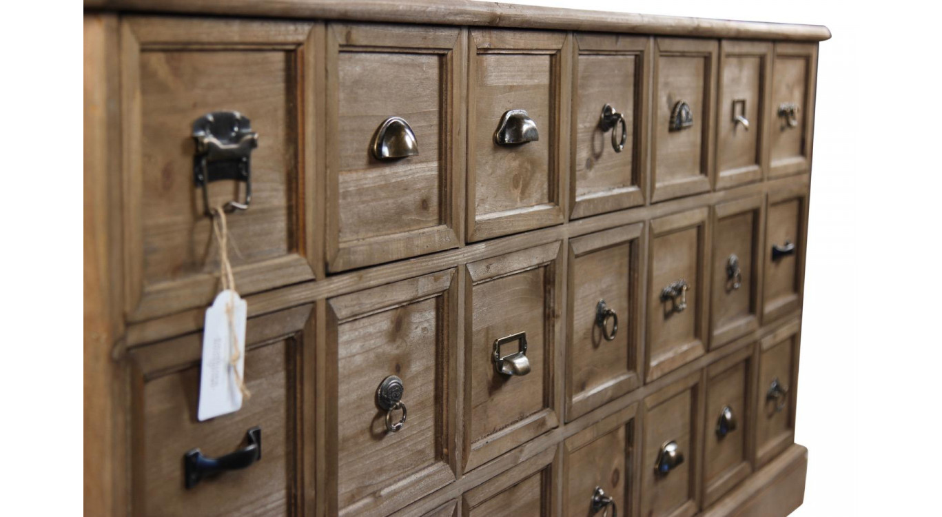 Meuble Semainier Chiffonnier Grainetier Bois 21 Tiroirs 192x40.5x76cm