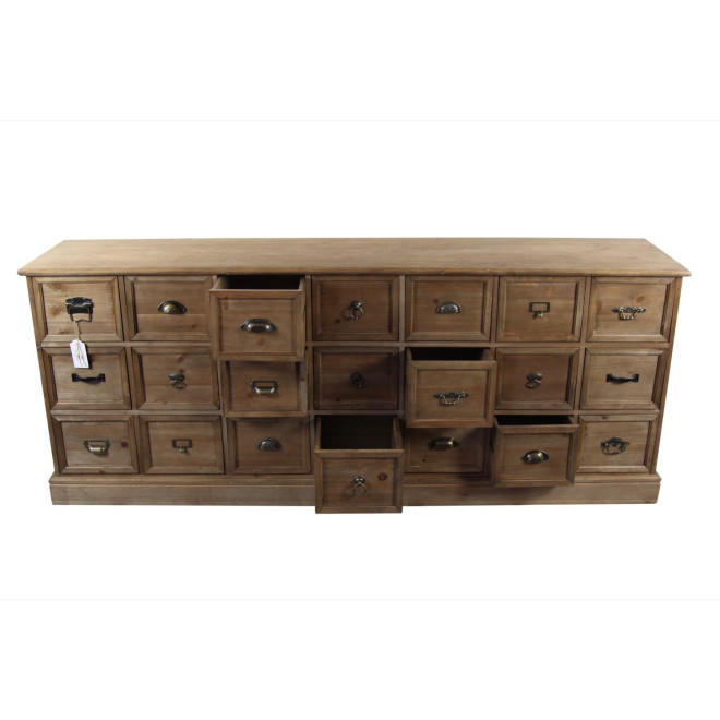 Meuble Semainier Chiffonnier Grainetier Bois 21 Tiroirs 192x40.5x76cm