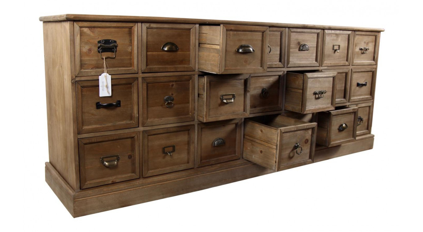 Meuble Semainier Chiffonnier Grainetier Bois 21 Tiroirs 192x40.5x76cm