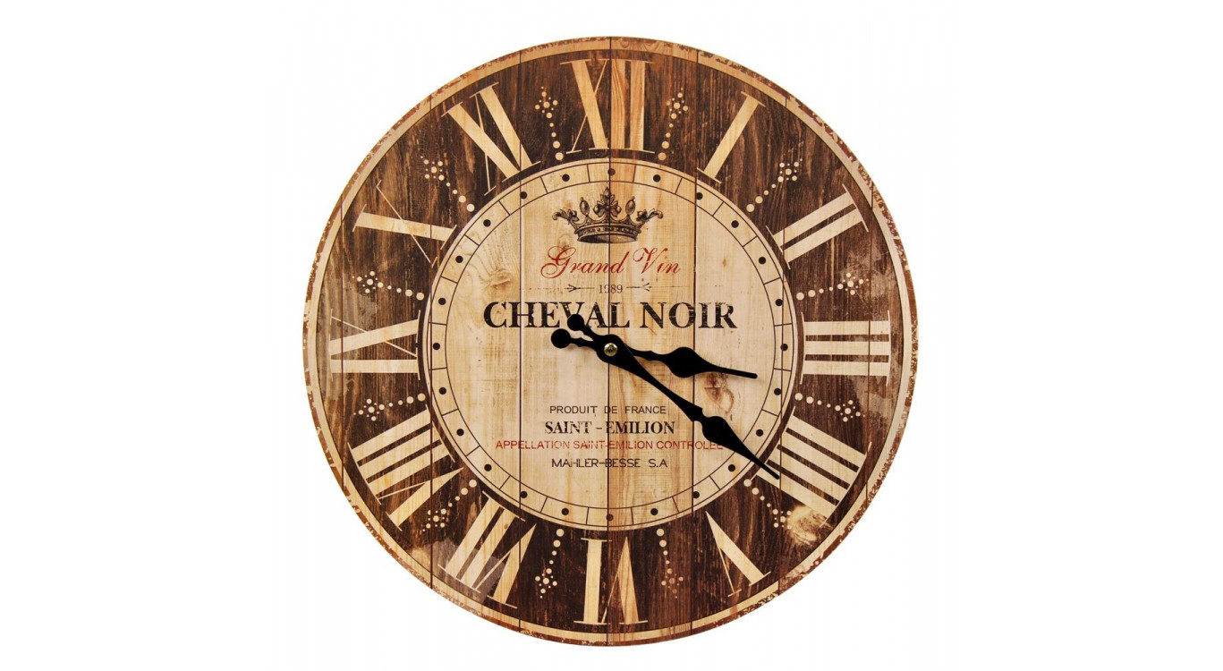 Horloge Ancienne Murale Grand Vin Cheval Noir Marron 34cm