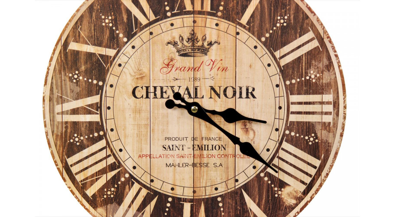 Horloge Ancienne Murale Grand Vin Cheval Noir Marron 34cm