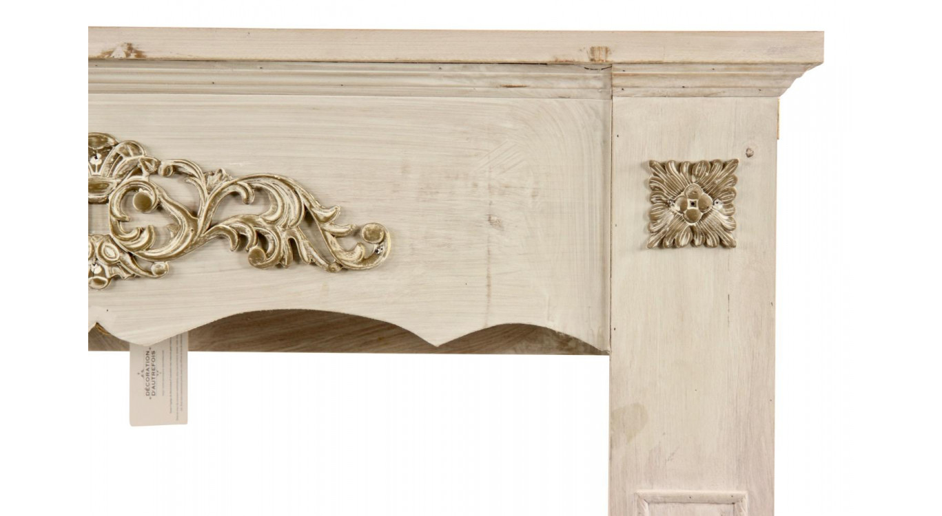 Einfassung Mantel Kamin Holz Cerusé Weiß 105x17x102.5cm
