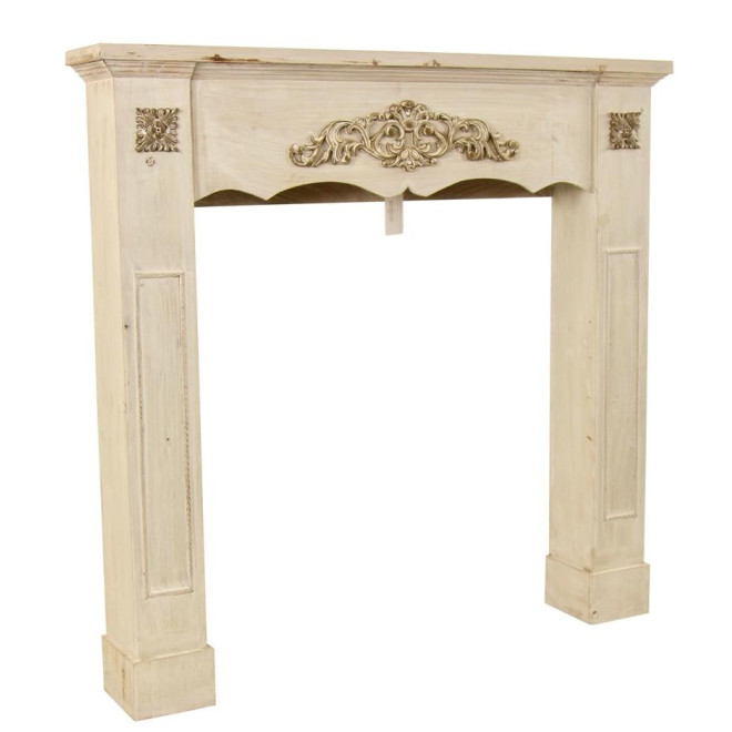 Einfassung Mantel Kamin Holz Cerusé Weiß 105x17x102.5cm