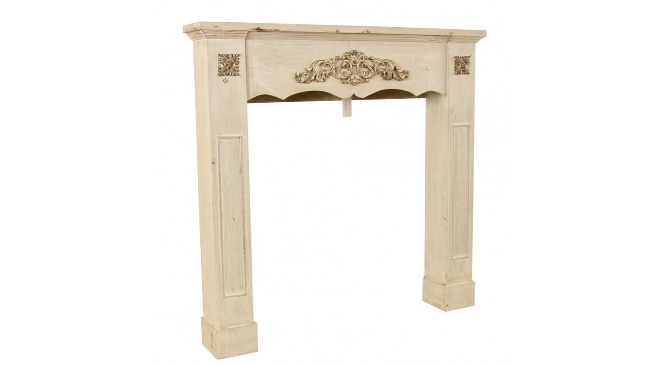 Einfassung Mantel Kamin Holz Cerusé Weiß 105x17x102.5cm