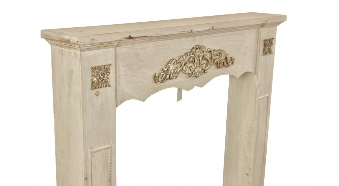 Einfassung Mantel Kamin Holz Cerusé Weiß 105x17x102.5cm