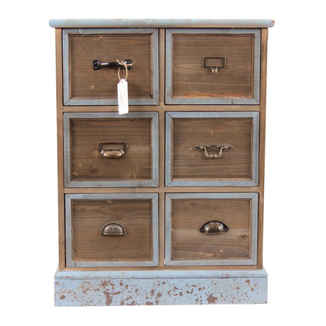 Wochenendmöbel Chiffonnier Grainetier Holz 6 Schubladen Altblau 58x40.5x76cm