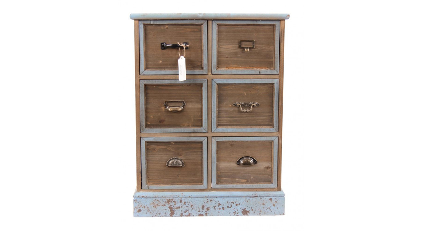 Wochenendmöbel Chiffonnier Grainetier Holz 6 Schubladen Altblau 58x40.5x76cm