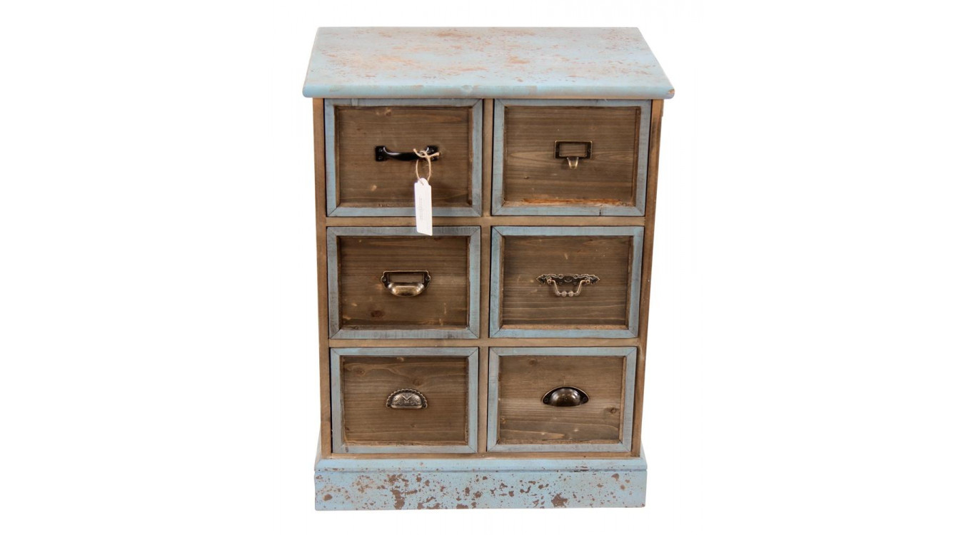 Wochenendmöbel Chiffonnier Grainetier Holz 6 Schubladen Altblau 58x40.5x76cm
