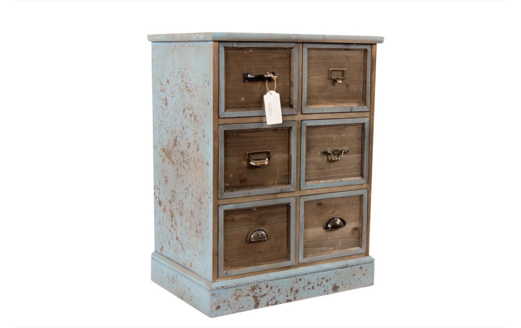 Wochenendmöbel Chiffonnier Grainetier Holz 6 Schubladen Altblau 58x40.5x76cm