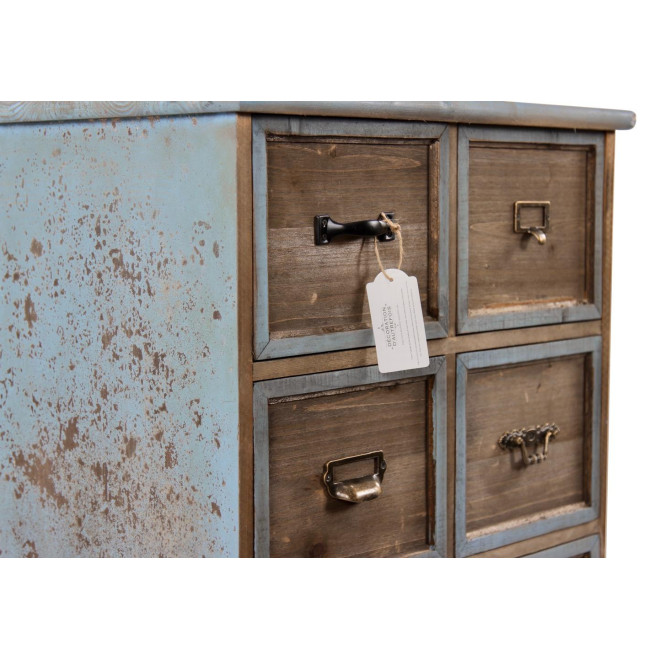 Meuble Semainier Chiffonnier Grainetier Bois 6 Tiroirs Bleu Vieilli 58x40.5x76cm