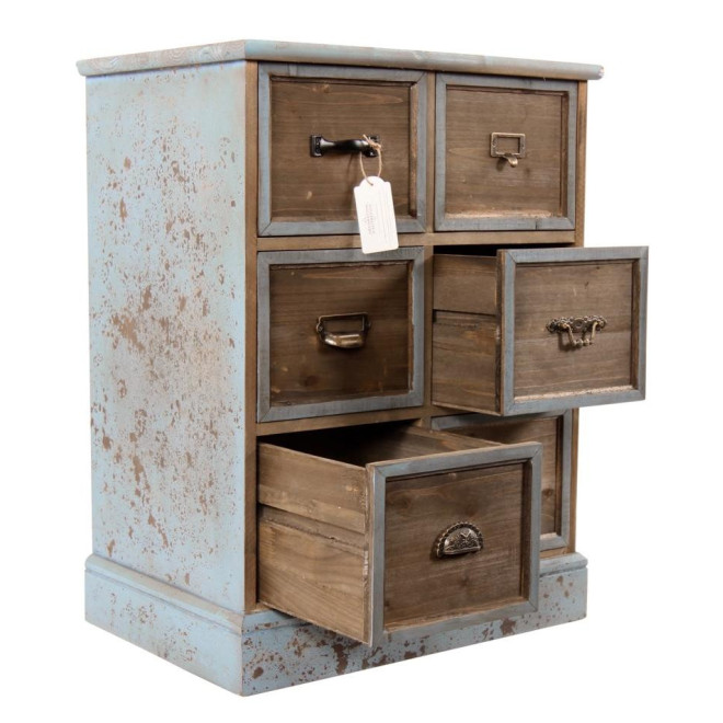 Wochenendmöbel Chiffonnier Grainetier Holz 6 Schubladen Altblau 58x40.5x76cm