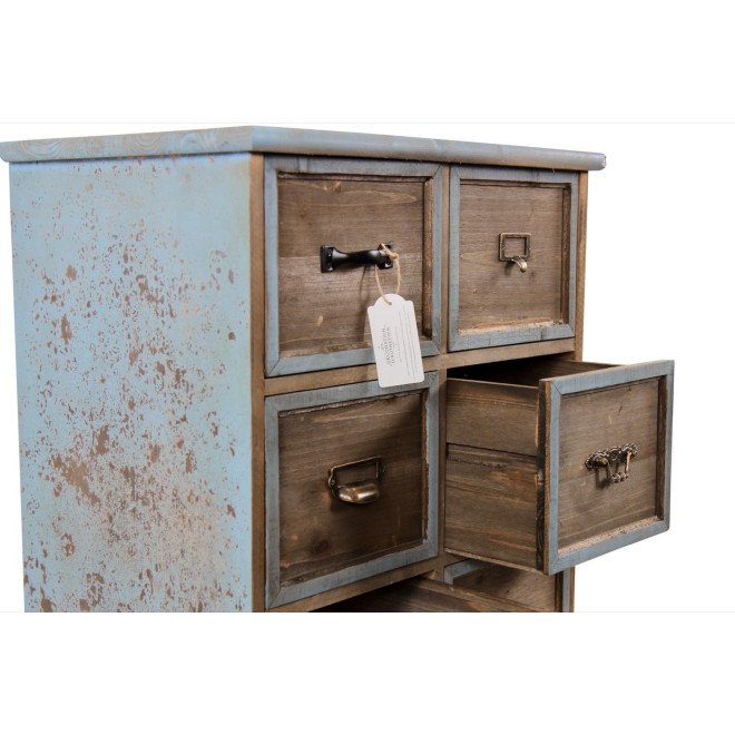 Meuble Semainier Chiffonnier Grainetier Bois 6 Tiroirs Bleu Vieilli 58x40.5x76cm