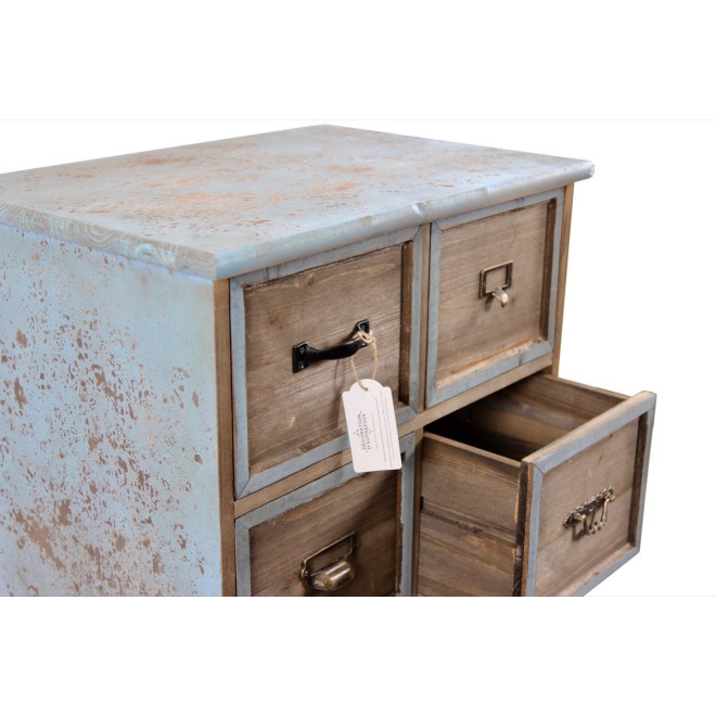 Meuble Semainier Chiffonnier Grainetier Bois 6 Tiroirs Bleu Vieilli 58x40.5x76cm