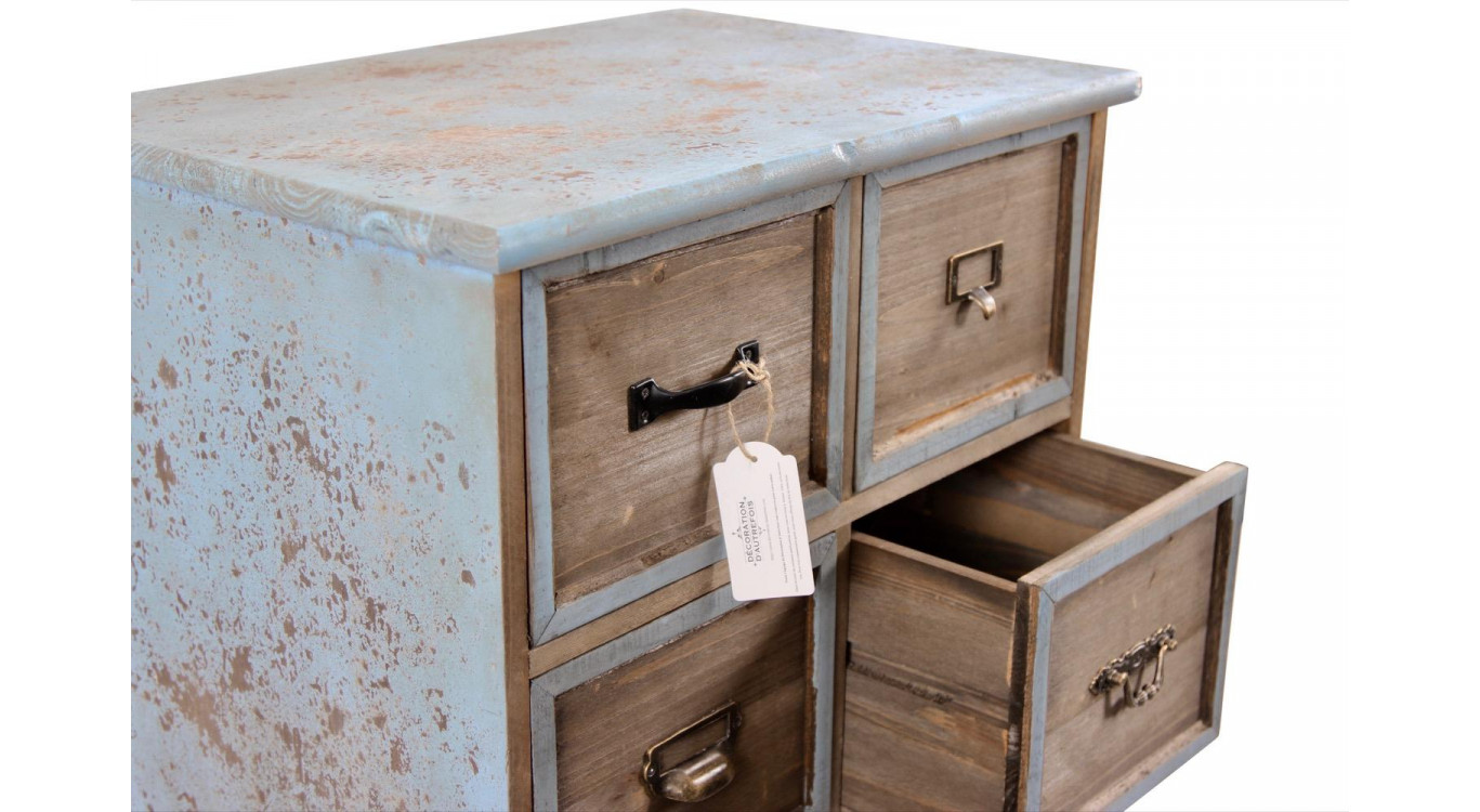 Wochenendmöbel Chiffonnier Grainetier Holz 6 Schubladen Altblau 58x40.5x76cm