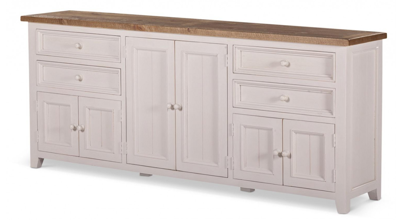 Meuble Bas Rangement Bois Blanc Césuré 4 Tiroirs 210x45x89cm