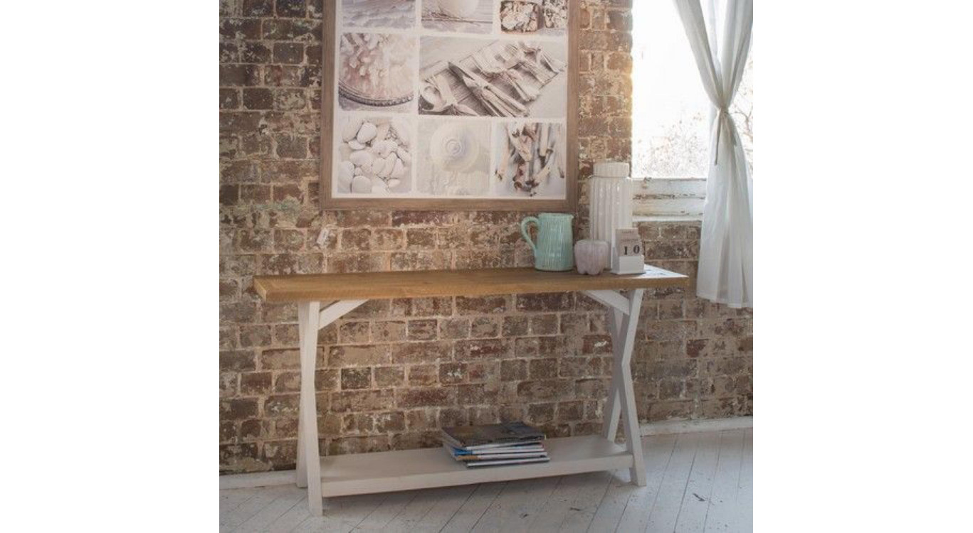 Meuble Console Bois Blanc Césuré 150x40x74.5cm
