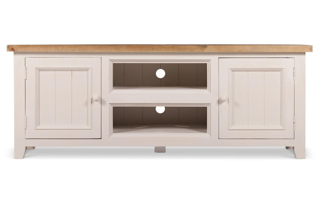 Meuble TV Bas Rangement Bois Blanc Césuré 160x45x60cm Meuble TV Bas Rangement Bois Blanc Césuré 160x45x60cm
