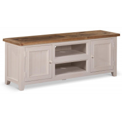 Meuble TV Bas Rangement Bois Blanc Césuré 160x45x60cm