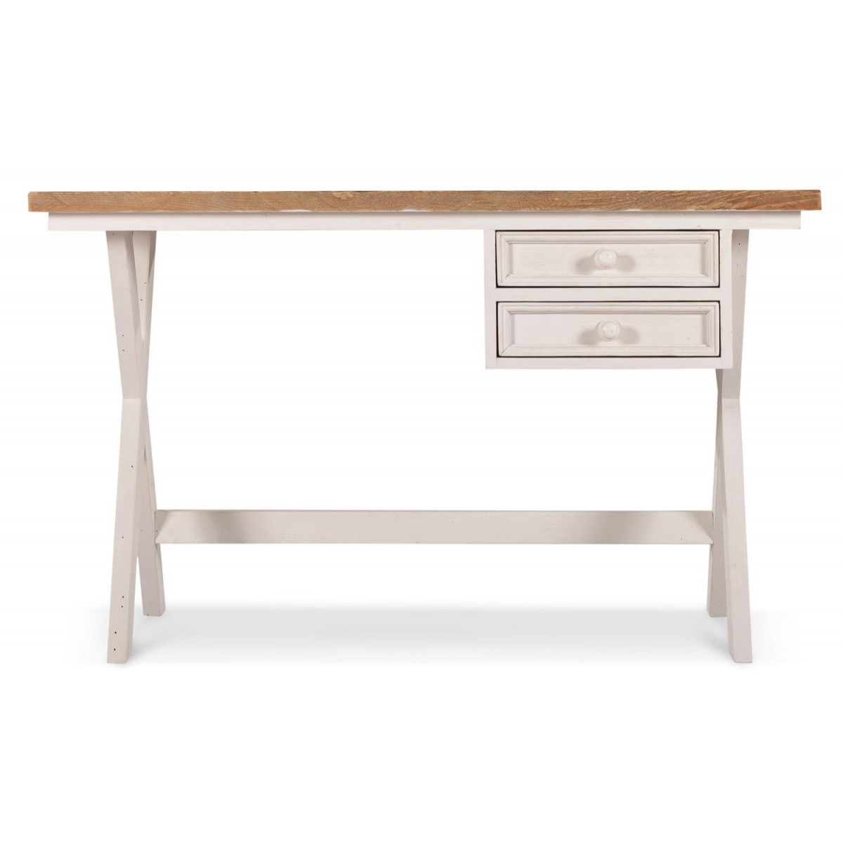 Meuble Bureau Bois Blanc Césuré 2 Tiroirs 130x66x80cm