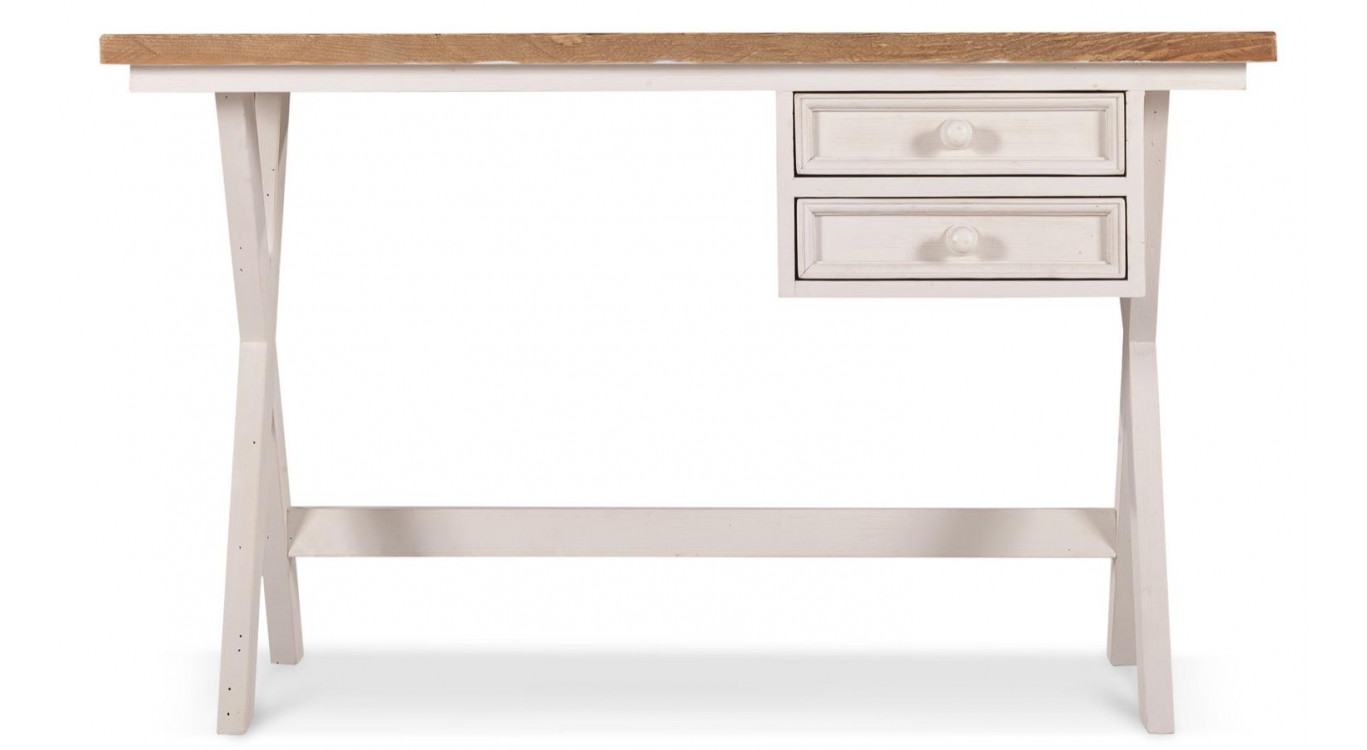 Meuble Bureau Bois Blanc Césuré 2 Tiroirs 130x66x80cm
