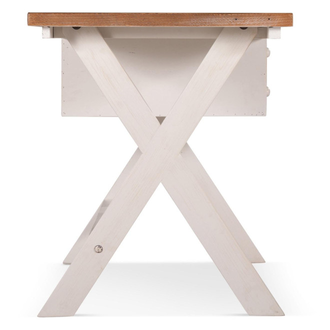Bureau Bois Blanc Césuré 2 Tiroirs 130x66x80cm